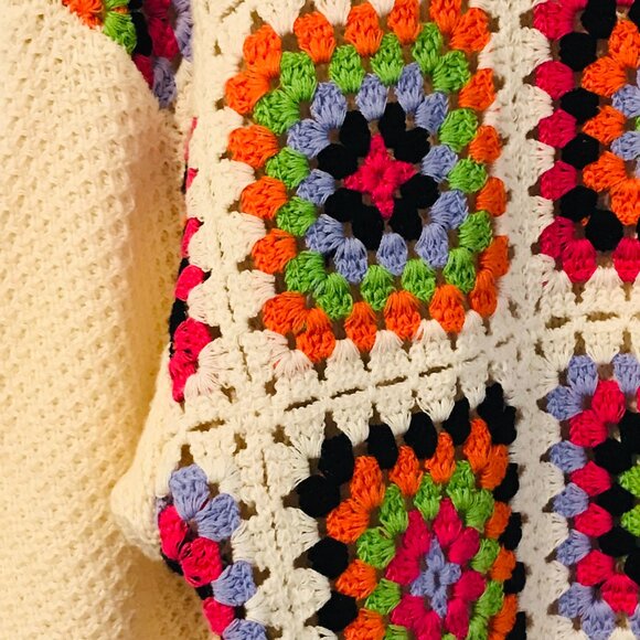Cardigan/sweater button front crochet granny square patchwork women's M cotton - Picture 3 of 7